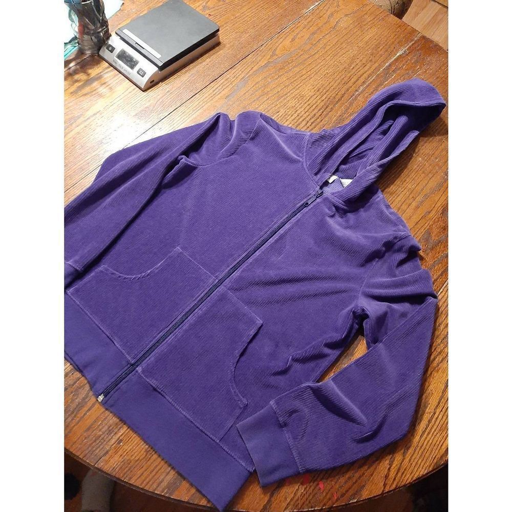 Small Kim Rogers Purple Ribbed Full Zip Hoodie Track Jacket with Pockets